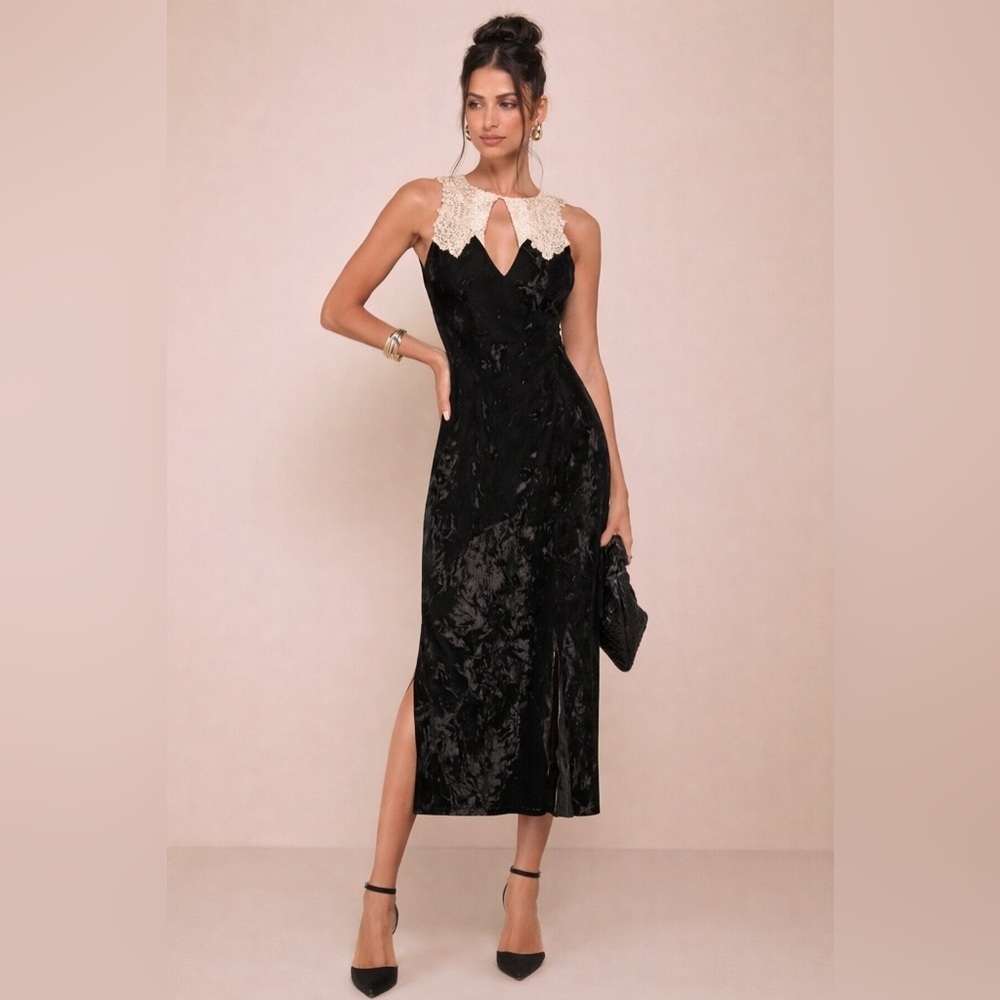 Vintage Velvet Beaded Straps Long Black Velour Evening Dress Slit M 9 10